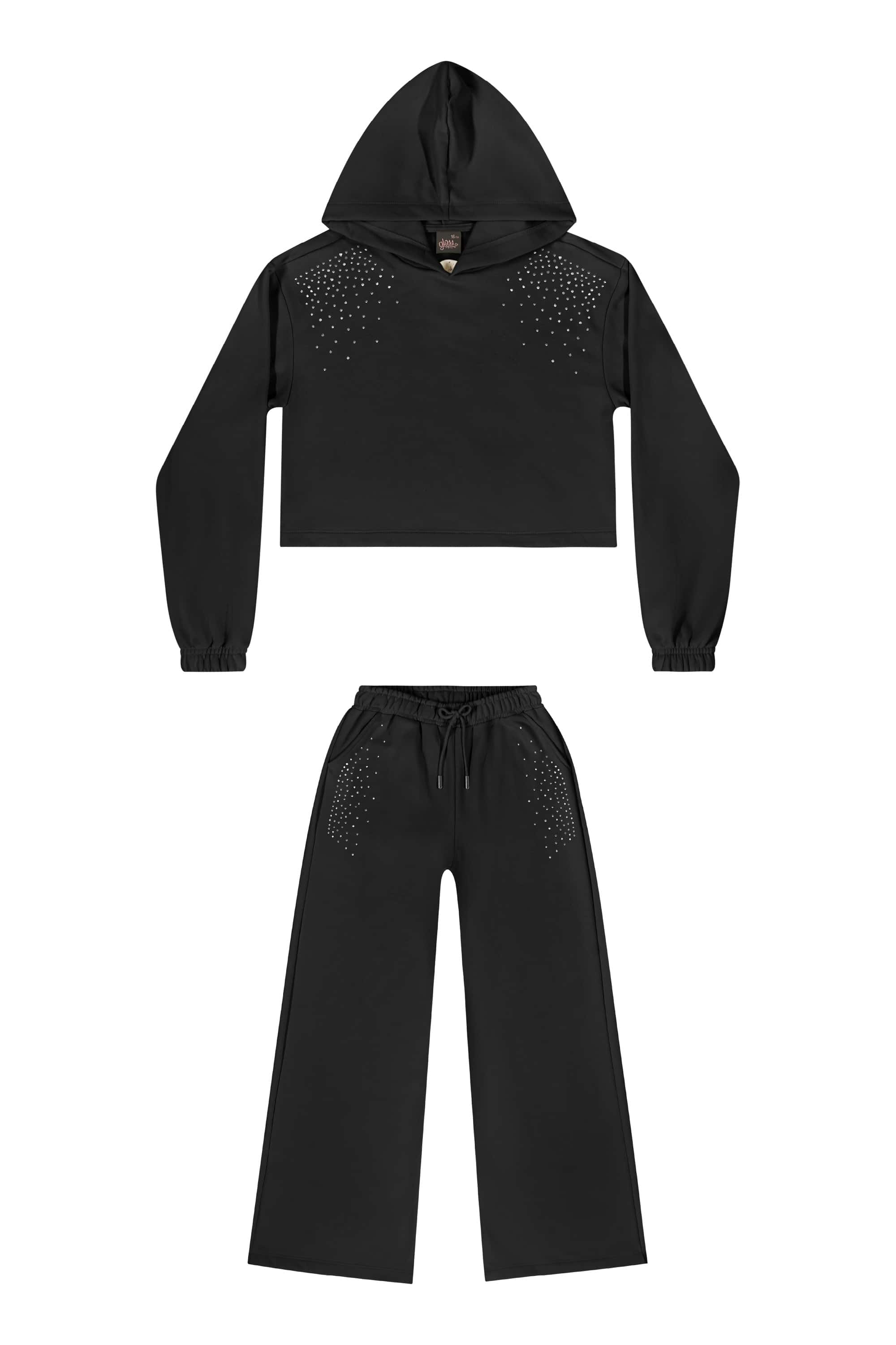 Conjunto Juvenil com Blusão e Calça Wide Leg em Moletom (Preto) Gloss - Imagem 18